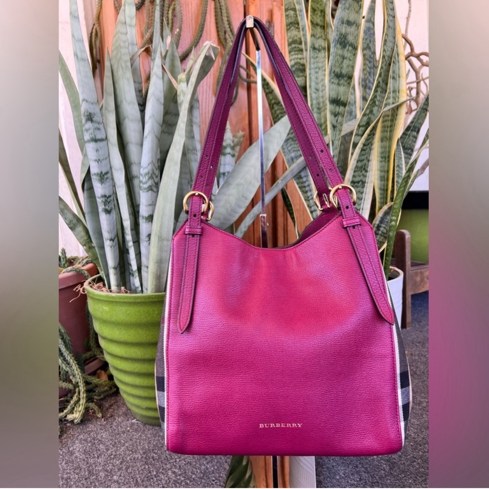 Burberry House Check Derby Leather Canterbury Tote Shoulder/Handbag Berry Pink
